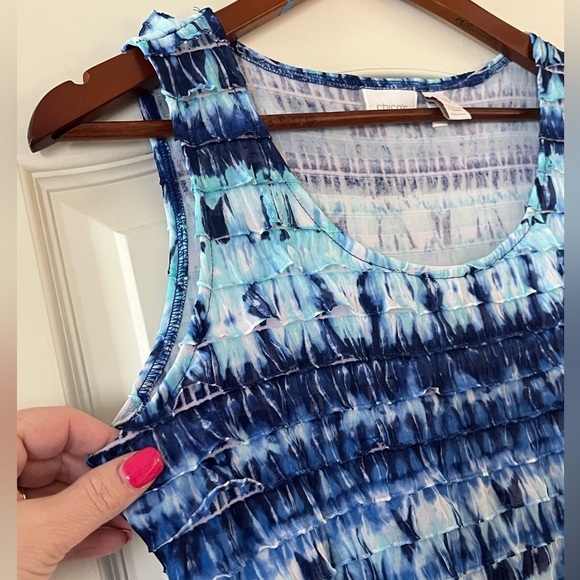 Chico’s Mixed Blues Sleeveless Ruffle Tiered Blouse Women’s Size Medium - Picture 7 of 11